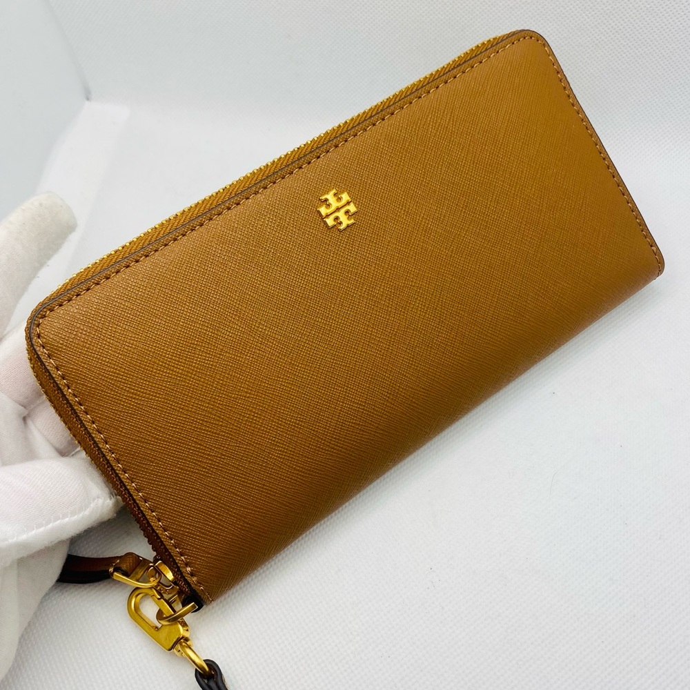 NEW! Tory Burch Emerson Moose Brown Leather Zip Continental Wallet